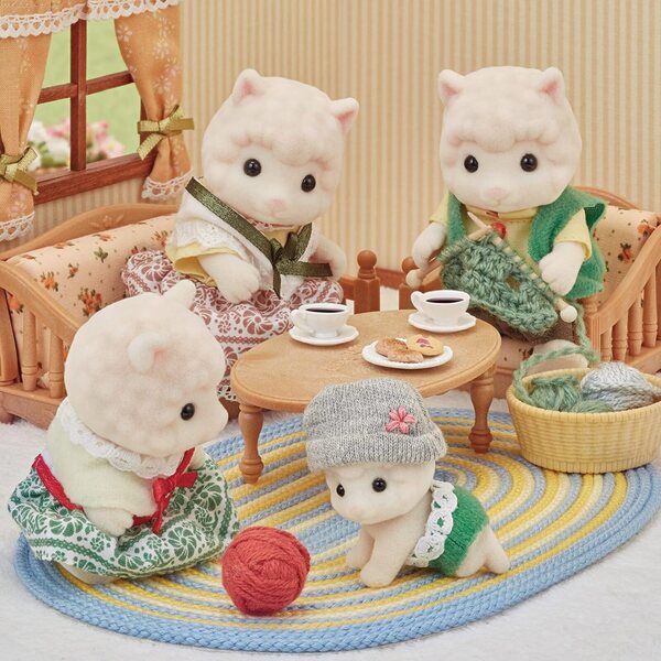 Sylvanian Families Alpaka-Familie 4 beflockte Charaktere mit handgefertigter Kleidung