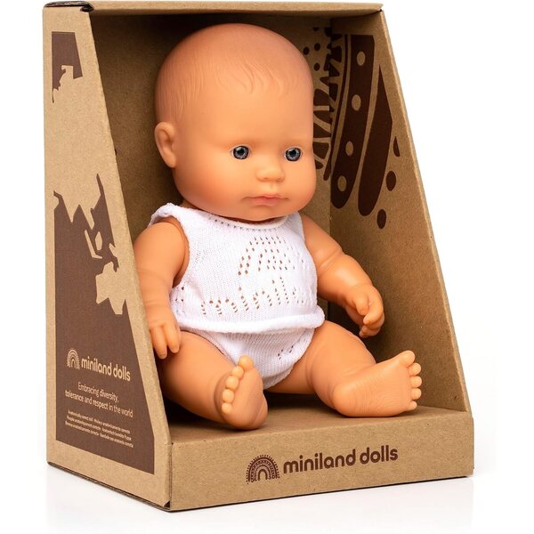 Miniland-Puppe, 21 cm, kaukasisches Mädchen, anatomisch korrekt – hergestellt in Spanien