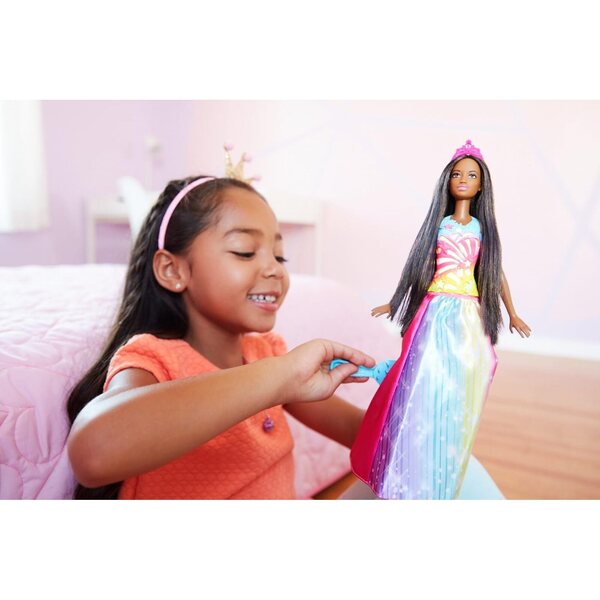 Barbie Princess Comb and Shine mit Lichtern, Geräuschen und langen braunen Haaren