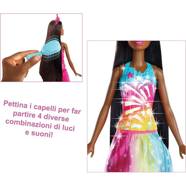 Barbie Princess Comb and Shine mit Lichtern, Geräuschen und langen braunen Haaren