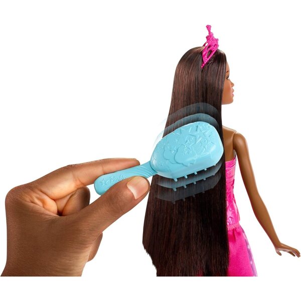 Barbie Princess Comb and Shine mit Lichtern, Geräuschen und langen braunen Haaren
