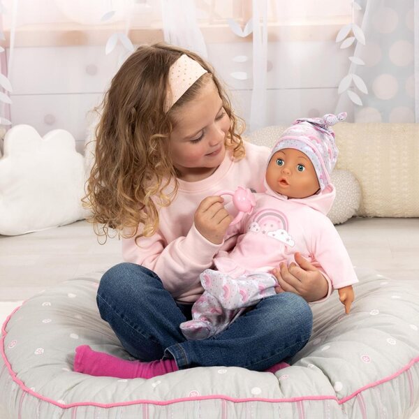 Bambola interattiva 46 cm Bayer Design con suoni e accessori per coccole e gioco