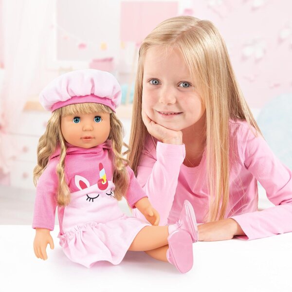 Bayer Charlene Interactive 46 cm mit 90 Sätzen und 8 Liedern, rosa Einhornpuppe