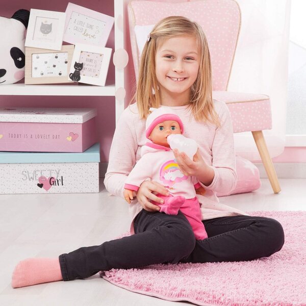 Bayer Design First Words Baby sprechende Puppe 38 cm Rosa Einhorn mit 24 Geräuschen