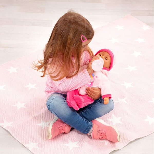 Bayer Design First Words Baby sprechende Puppe 38 cm Rosa Einhorn mit 24 Geräuschen
