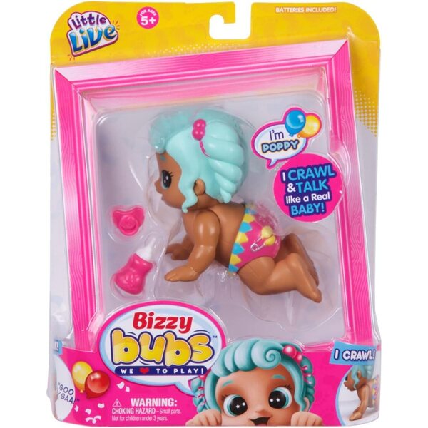 Little Live Bizzy Bubs Krabbelbaby-Poppy-Puppe mit Geräuschen und Bewegung