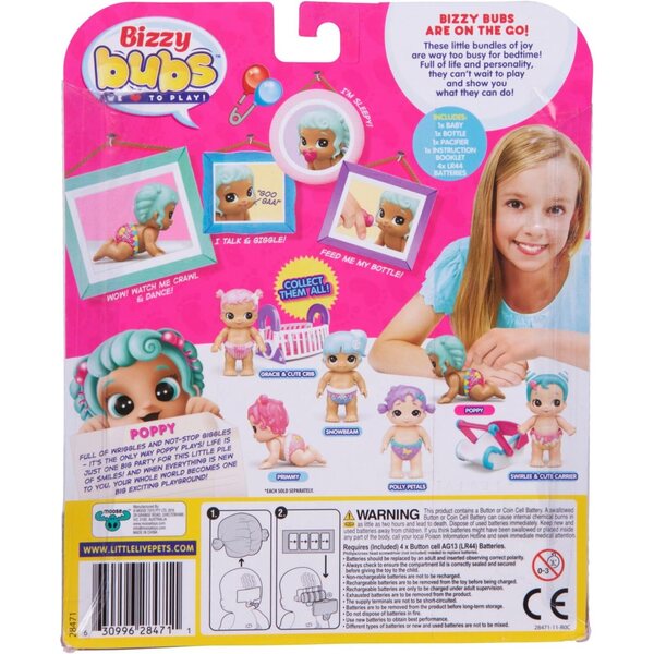 Little Live Bizzy Bubs Bambola Crawling Baby Poppy con Suoni e Movimento