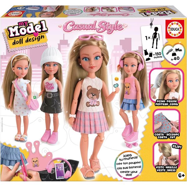 Educa My Model Doll Design Casual - Kit Moda Bambola Articolata per Bambini 6+