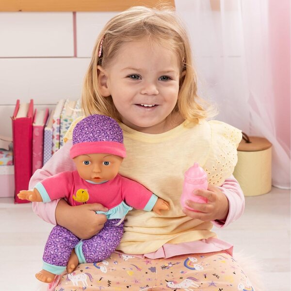 Bayer Design Kuschelpuppe 30 cm mit Fläschchen und Schnuller zum Kuscheln und Rollenspielen