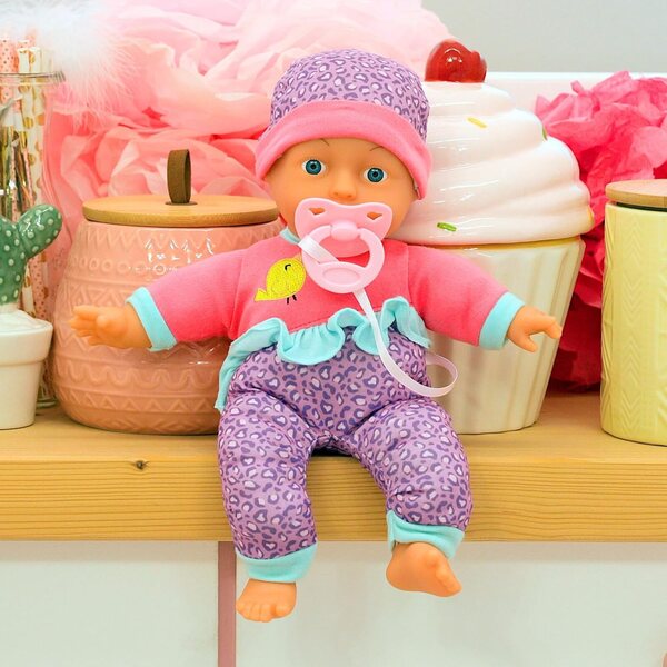 Bayer Design Kuschelpuppe 30 cm mit Fläschchen und Schnuller zum Kuscheln und Rollenspielen