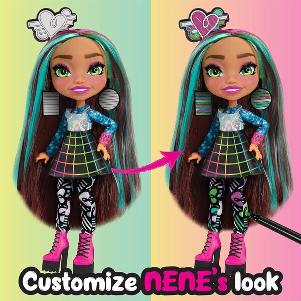 Just Play Art Squad Nene 10''-Puppe mit Neon-Kunst- und Modeset für kreative Kinder