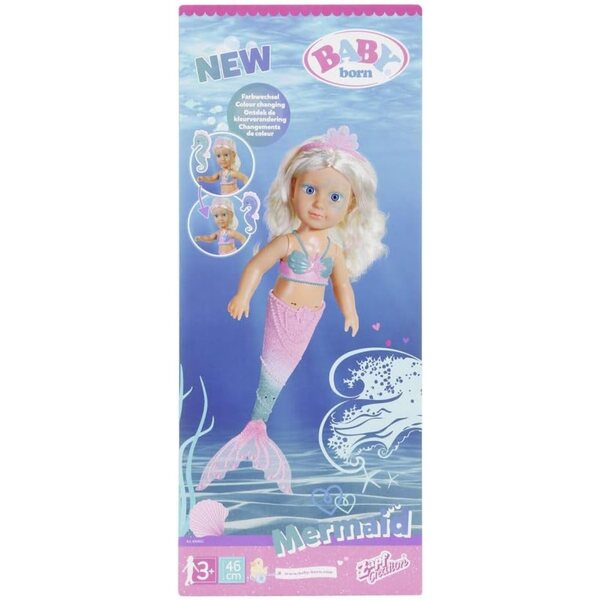BABY born Little Bambola Sirenetta 46 cm con Diadema e Pettine per Bambini dai 3+