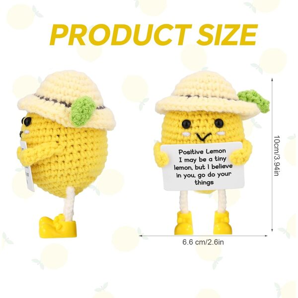 TOYMIS Positive Lemon aus Baumwolle 10x6,6 cm – Entzückende und inspirierende Häkelpuppe
