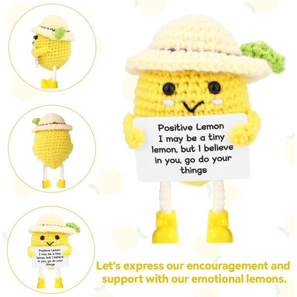 TOYMIS Positive Lemon aus Baumwolle 10x6,6 cm – Entzückende und inspirierende Häkelpuppe