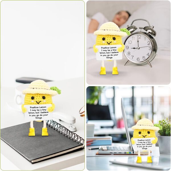 TOYMIS Positive Lemon aus Baumwolle 10x6,6 cm – Entzückende und inspirierende Häkelpuppe