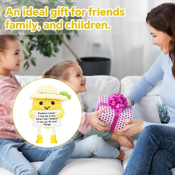 TOYMIS Positive Lemon aus Baumwolle 10x6,6 cm – Entzückende und inspirierende Häkelpuppe
