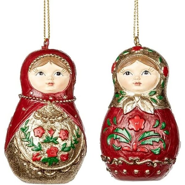 Goodwill Matryoshka set 2 decorazioni natalizie in resina 7 cm rosso e oro