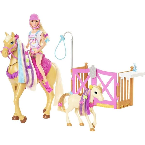 Barbie Ranch Spielset mit Puppe, 2 Pferden und über 20 Zubehörteilen für Kinder ab 3 Jahren
