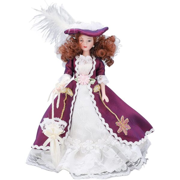 Bambola in Porcellana 1/12 Stile Vittoriano Gonna e Cappello Viola - Keenso