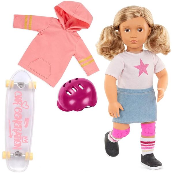 Poupée Our Generation Ollie 46 cm avec skateboard et accessoires, idéale à partir de 3 ans