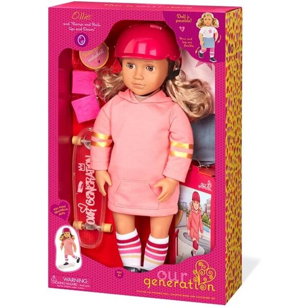 Poupée Our Generation Ollie 46 cm avec skateboard et accessoires, idéale à partir de 3 ans