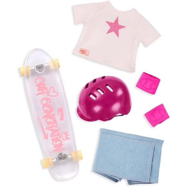 Poupée Our Generation Ollie 46 cm avec skateboard et accessoires, idéale à partir de 3 ans