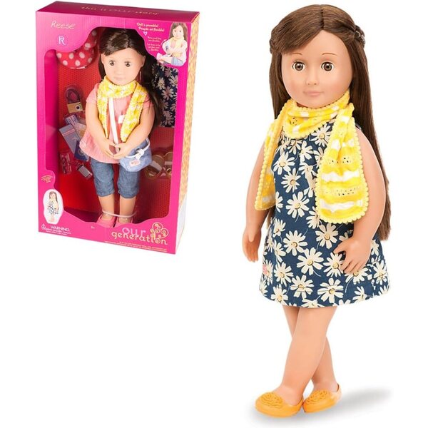 Bambola Reese OG 46 cm con vestito estivo e accessori per viaggi sostenibili