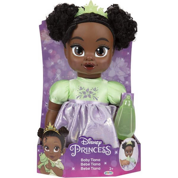 DP Tiana Deluxe Disney Princess Puppe mit Tiara und Flasche für Kinder ab 2 Jahren