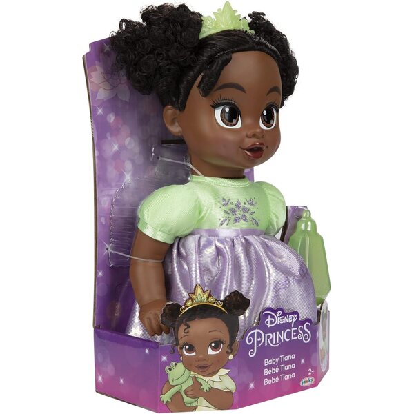 DP Tiana Deluxe Disney Princess Puppe mit Tiara und Flasche für Kinder ab 2 Jahren
