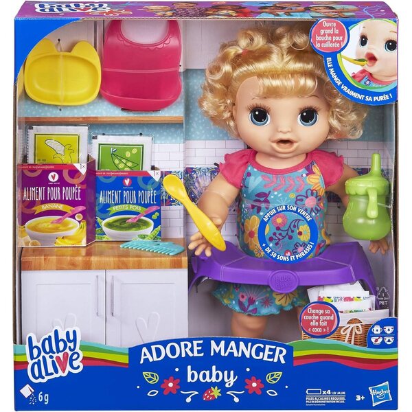 Baby Alive Love Eating interaktive blonde Puppe 33 cm mit 10 Zubehörteilen