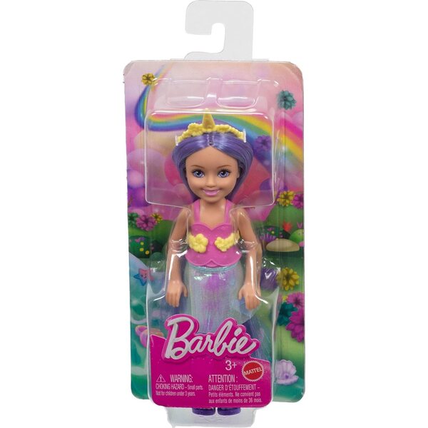 Barbie Chelsea Einhorn 6-Zoll-Puppe mit lila Haaren, abnehmbarem Schwanz und Zubehör