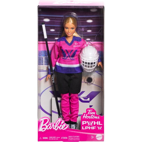 Barbie PWHL 2025 Hockeypuppe in Rosa, Lila und Blaugrün, inklusive Zubehör