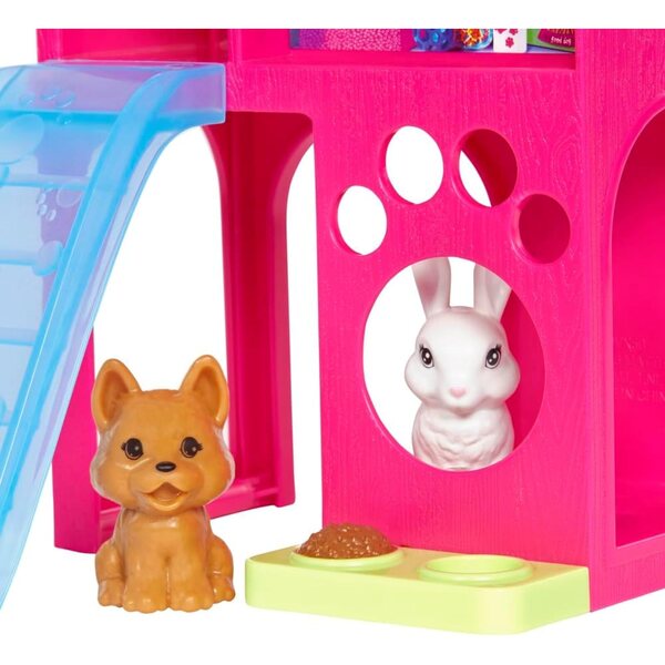 Barbie-Puppe mit Haustieren und mehrfarbigem Spielhaus für Kinder
