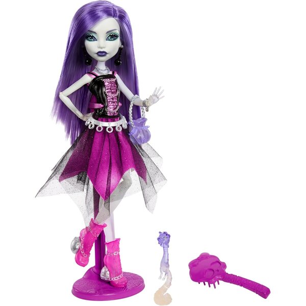 Monster High Spectra Vondergeist-Puppe mit Tagebuch, Rhuen-Frettchen und Ständer