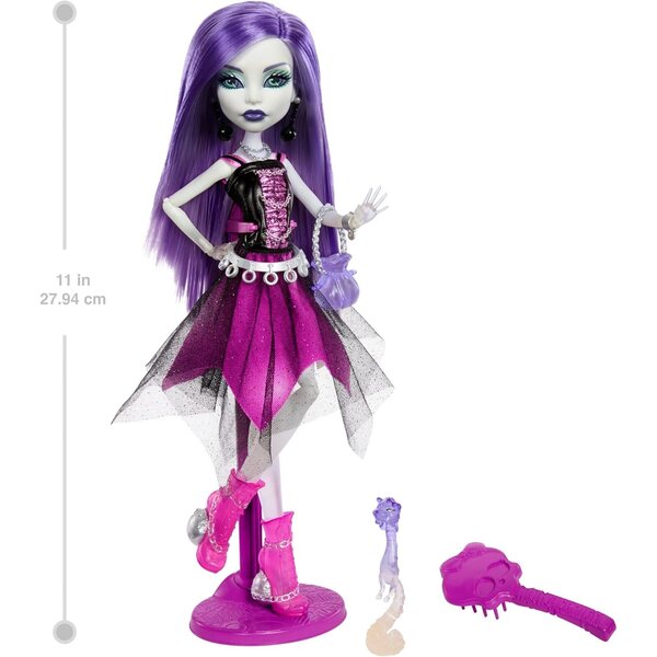 Monster High Spectra Vondergeist-Puppe mit Tagebuch, Rhuen-Frettchen und Ständer