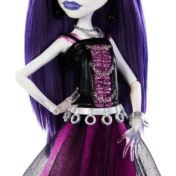 Monster High Spectra Vondergeist-Puppe mit Tagebuch, Rhuen-Frettchen und Ständer