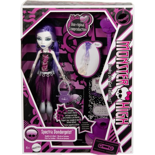 Monster High Spectra Vondergeist-Puppe mit Tagebuch, Rhuen-Frettchen und Ständer