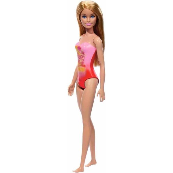 Barbie-Strandpuppe mit rosa Badeanzug und blonden Haaren