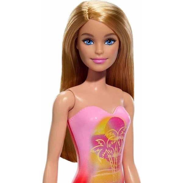 Barbie-Strandpuppe mit rosa Badeanzug und blonden Haaren