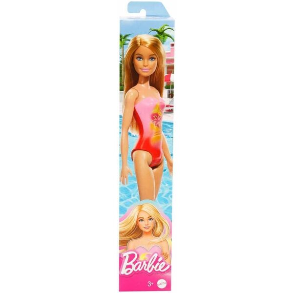 Barbie-Strandpuppe mit rosa Badeanzug und blonden Haaren