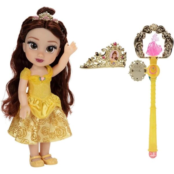 Disney Princess Belle Puppe mit Kleid, Tiara und Überraschungsstab für Kinder