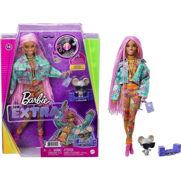 Barbie Extra Pink Braids mit 15 Accessoires, einzigartiger und stilvoller Look für kreatives Spielen