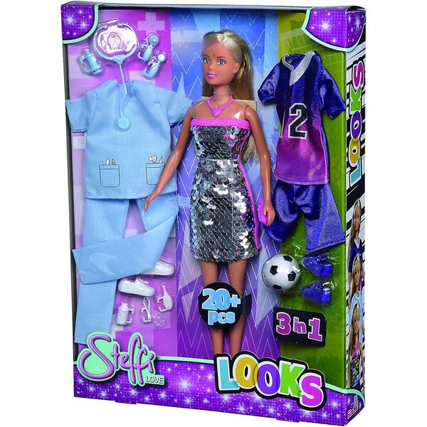 Bambola Steffi Love 29 cm con 3 Outfit e Accessori Moda, Medico e Calcio