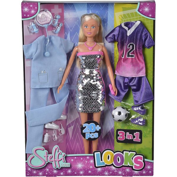Bambola Steffi Love 29 cm con 3 Outfit e Accessori Moda, Medico e Calcio