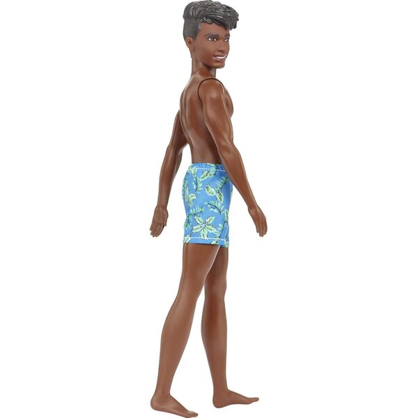 Barbie Ken Beach Doll mit tropisch blauem Badeanzug und schwarzen Haaren