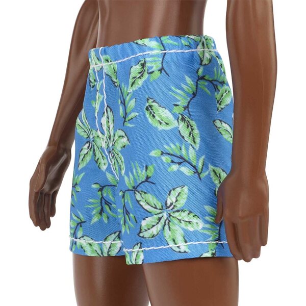 Barbie Ken Beach Doll mit tropisch blauem Badeanzug und schwarzen Haaren