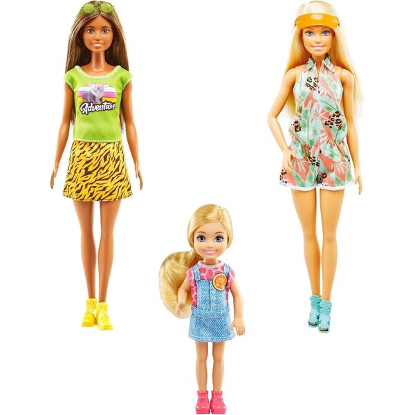 Barbie & Friends Wildlife Adventure Geschenkset mit Fahrzeug, Puppen und Tieren