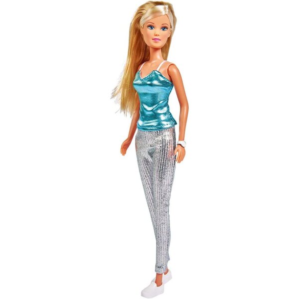 Bambola Steffi Love Shimmer con top glitterato, pantaloni e sneakers trendy
