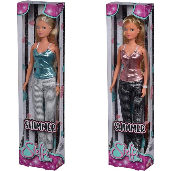 Bambola Steffi Love Shimmer con top glitterato, pantaloni e sneakers trendy