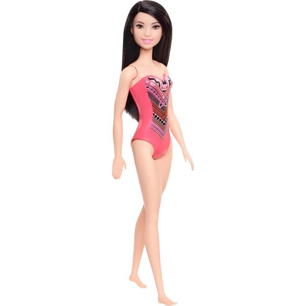 Barbie Brunette-Puppe mit grafischem rosa Badeanzug – Spiel für Kinder ab 3 Jahren